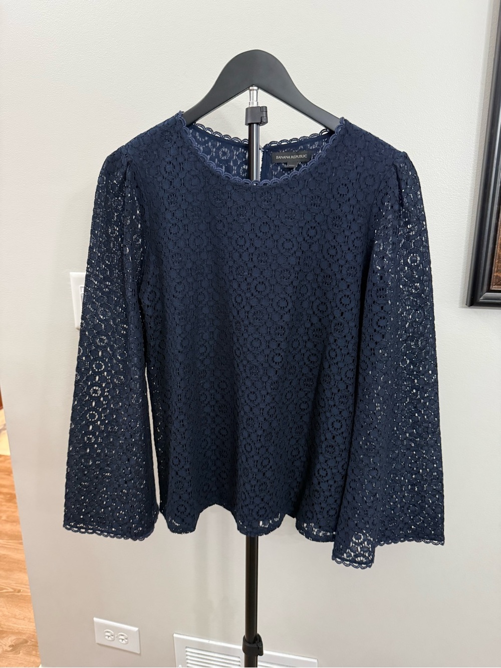 Banana Republic Navy Crochet Lace Bell-Sleeve Blouse